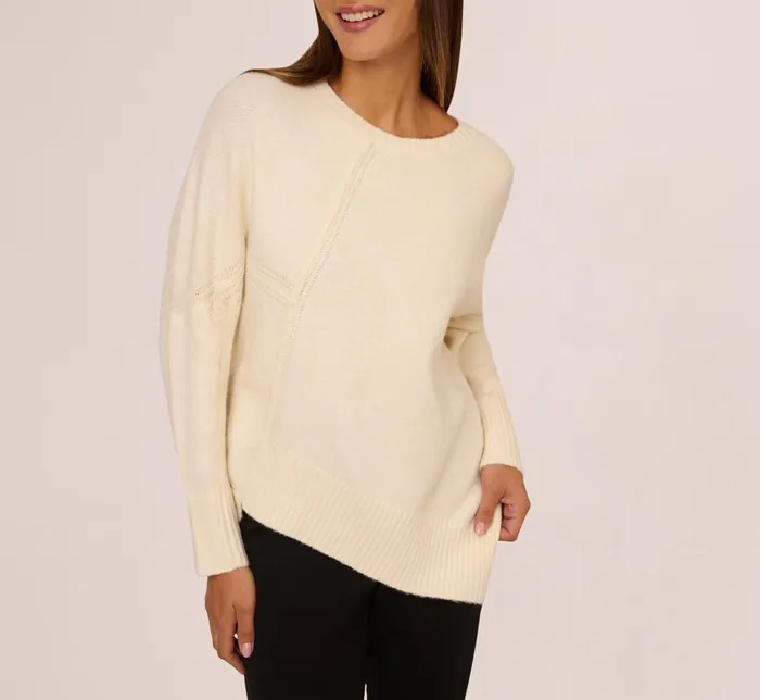 Adrianna Papell Coord Sets Asymmetrical Slouchy Dolman Sleeve Pullover Sweater In Cream 8211 Women