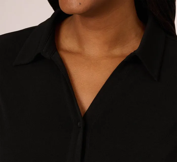 Adrianna Papell Coord Sets Collared Button Up Top With Flutter Sleeves In Black 8211 Women