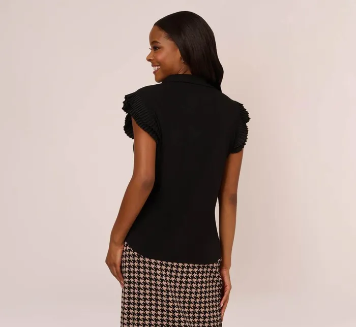 Adrianna Papell Coord Sets Collared Button Up Top With Flutter Sleeves In Black 8211 Women