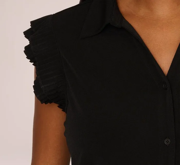 Adrianna Papell Coord Sets Collared Button Up Top With Flutter Sleeves In Black 8211 Women