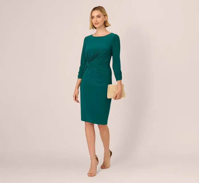 Adrianna Papell Day Dresses Boat Neck Sheath Short Dress In Dark Ivy 8211 Women