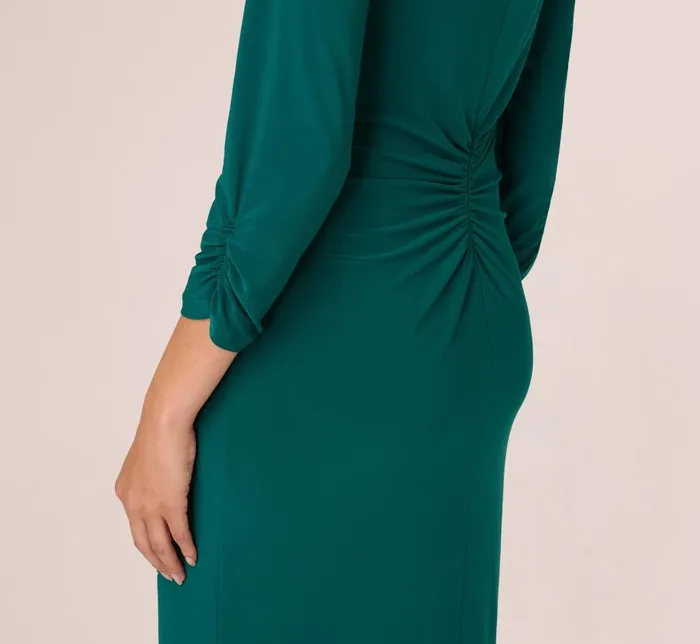 Adrianna Papell Day Dresses Boat Neck Sheath Short Dress In Dark Ivy 8211 Women