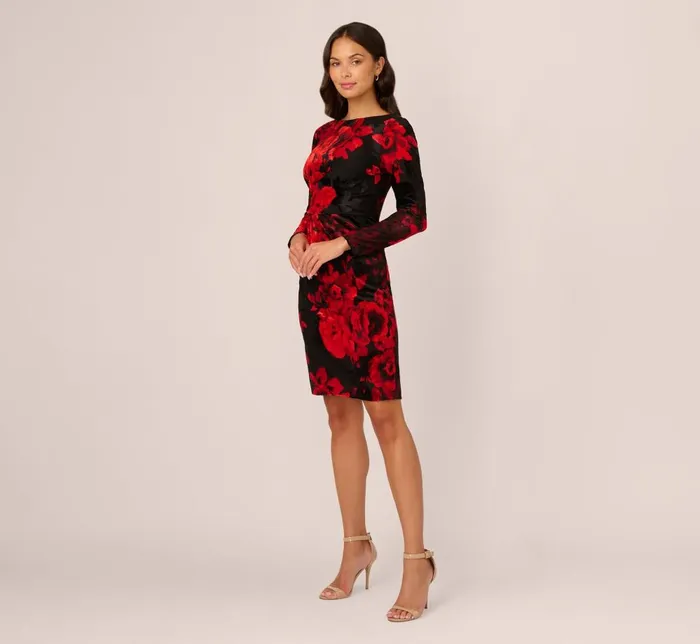 Adrianna Papell Day Dresses Burnout Velvet Sheath Dress In Black Red 8211 Women