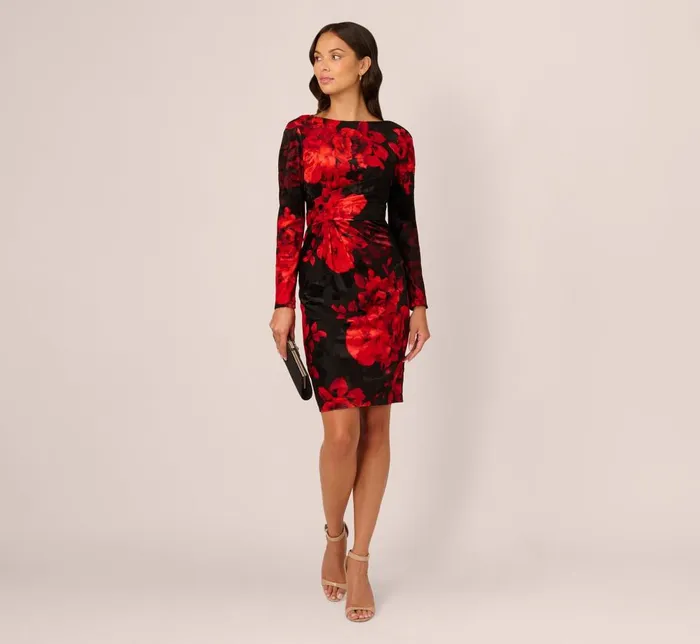 Adrianna Papell Day Dresses Burnout Velvet Sheath Dress In Black Red 8211 Women