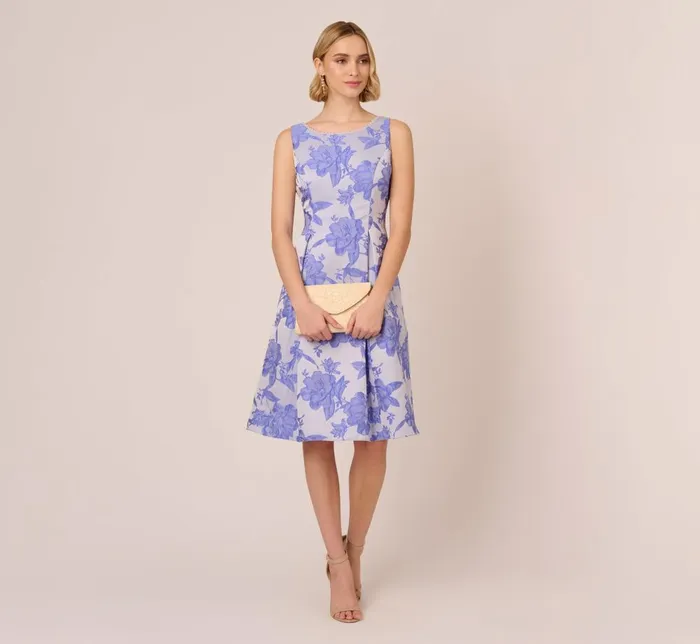 Adrianna Papell Day Dresses Floral Jacquard Fit And Flare Dress With Midi Skirt In Peri Cruise 8211 Women