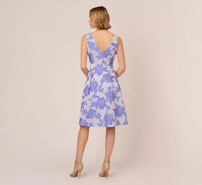 Adrianna Papell Day Dresses Floral Jacquard Fit And Flare Dress With Midi Skirt In Peri Cruise 8211 Women
