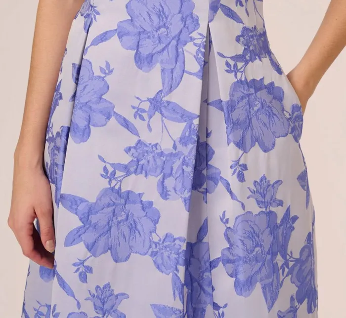 Adrianna Papell Day Dresses Floral Jacquard Fit And Flare Dress With Midi Skirt In Peri Cruise 8211 Women