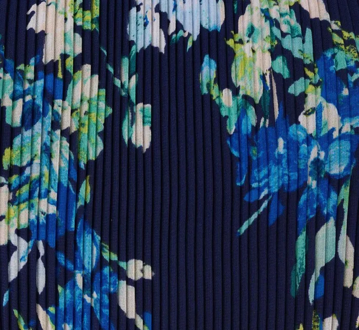 Adrianna Papell Day Dresses Floral Pleated Chiffon Dress With Mock Neckline In Navy Multi 8211 Women