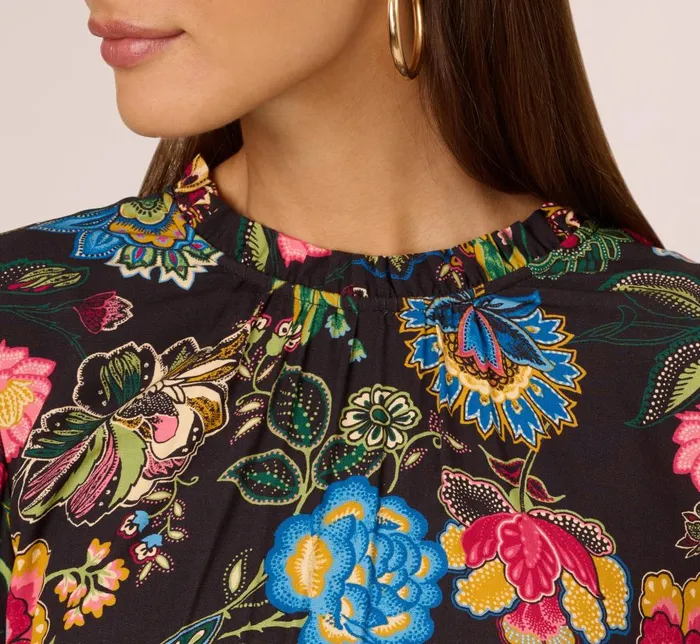 Adrianna Papell Day Dresses Floral Print Dress With Long Bishop Sleeves In Black Multi 8211 Women