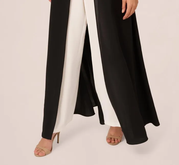 Adrianna Papell Day Dresses Halter Crepe Overlay Jumpsuit In Black Ivory 8211 Women