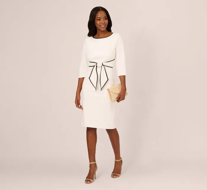 Adrianna Papell Day Dresses Knit Crepe Tie Dress In Ivory Black 8211 Women