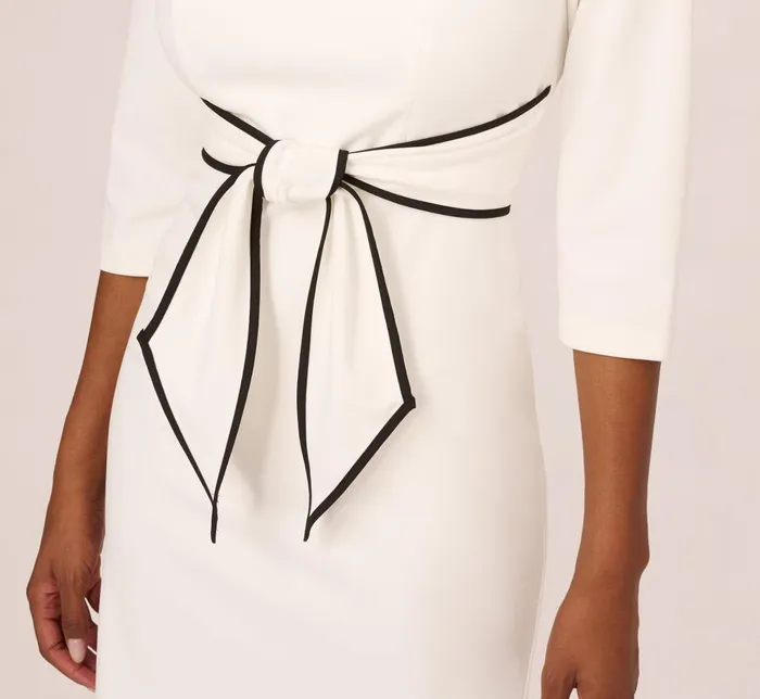 Adrianna Papell Day Dresses Knit Crepe Tie Dress In Ivory Black 8211 Women