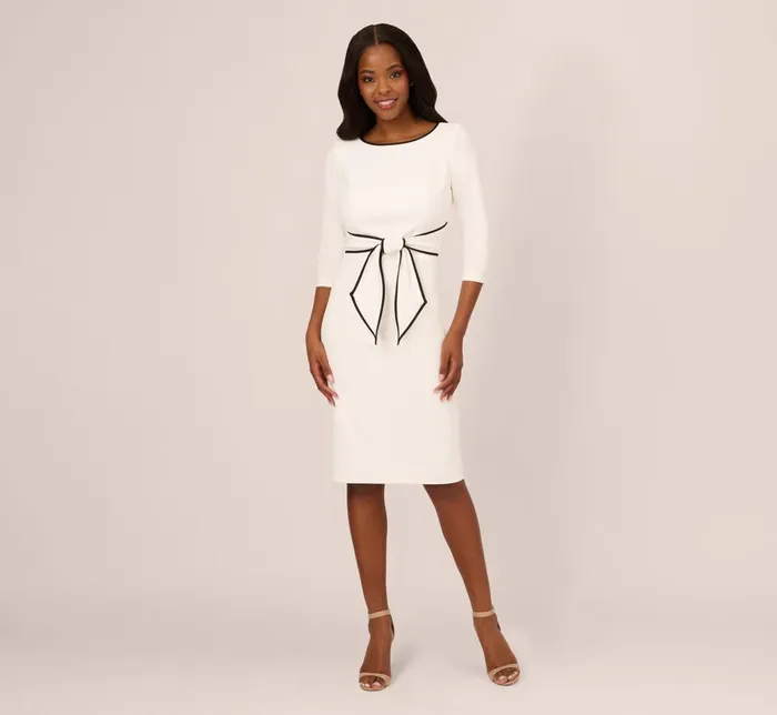 Adrianna Papell Day Dresses Knit Crepe Tie Dress In Ivory Black 8211 Women