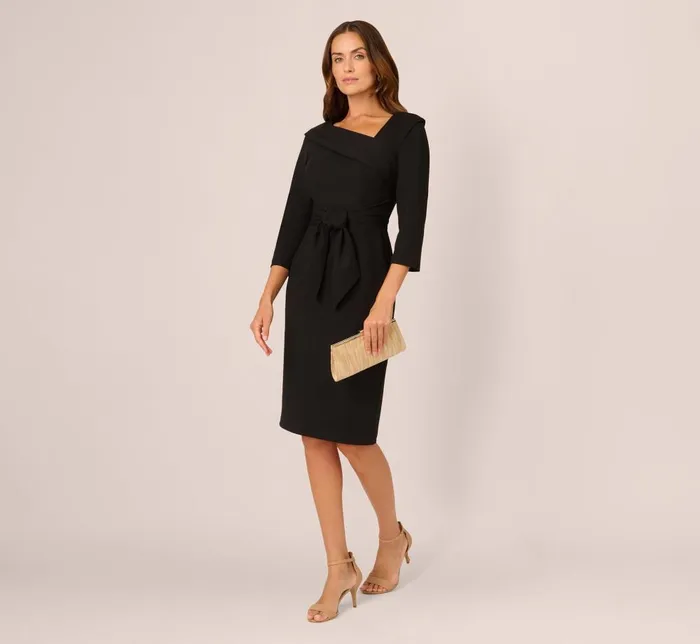 Adrianna Papell Day Dresses Knit Crepe Tie Front Sheath Dress In Black 8211 Women