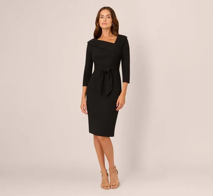 Adrianna Papell Day Dresses Knit Crepe Tie Front Sheath Dress In Black 8211 Women