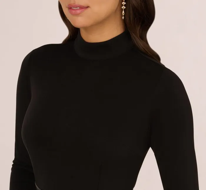 Adrianna Papell Day Dresses Long Sleeve Ponte Knit Dress With Faux Leather Skirt In Black 8211 Women