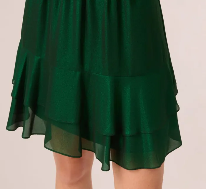 Adrianna Papell Day Dresses Metallic Blouson Halter Dress In Emerald Green 8211 Women
