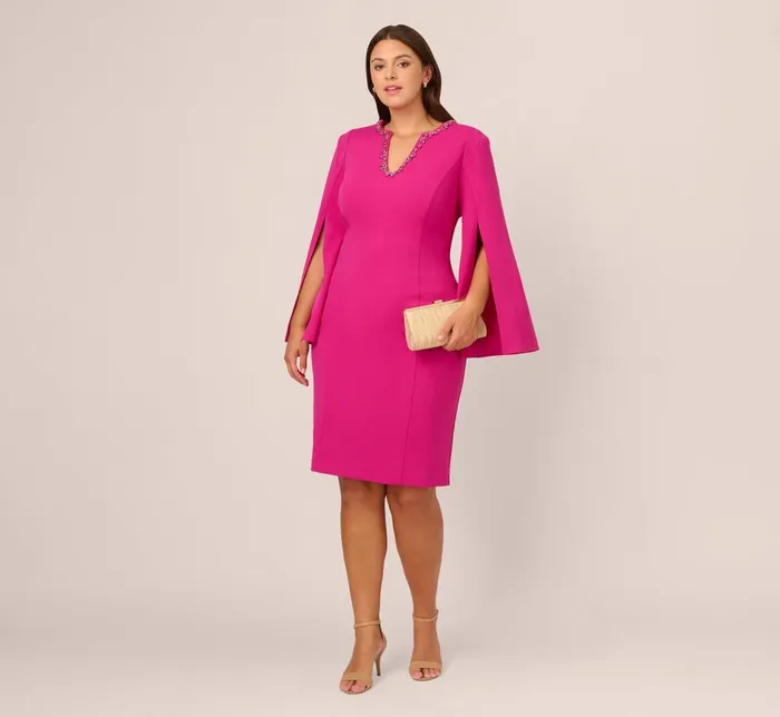 Adrianna Papell Day Dresses Plus Size Knit Crepe Jewel Short Dress In Berry Rose 8211 Women