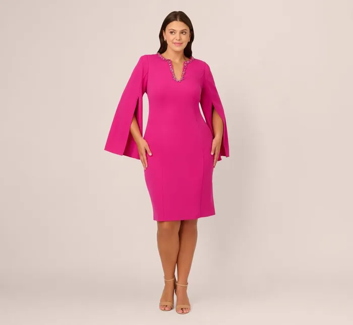 Adrianna Papell Day Dresses Plus Size Knit Crepe Jewel Short Dress In Berry Rose 8211 Women