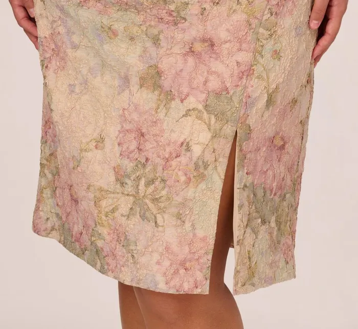 Adrianna Papell Day Dresses Plus Size Sleeveless Floral Matelasse Sheath Dress With Pleated Details In Rose Multi 8211 Women