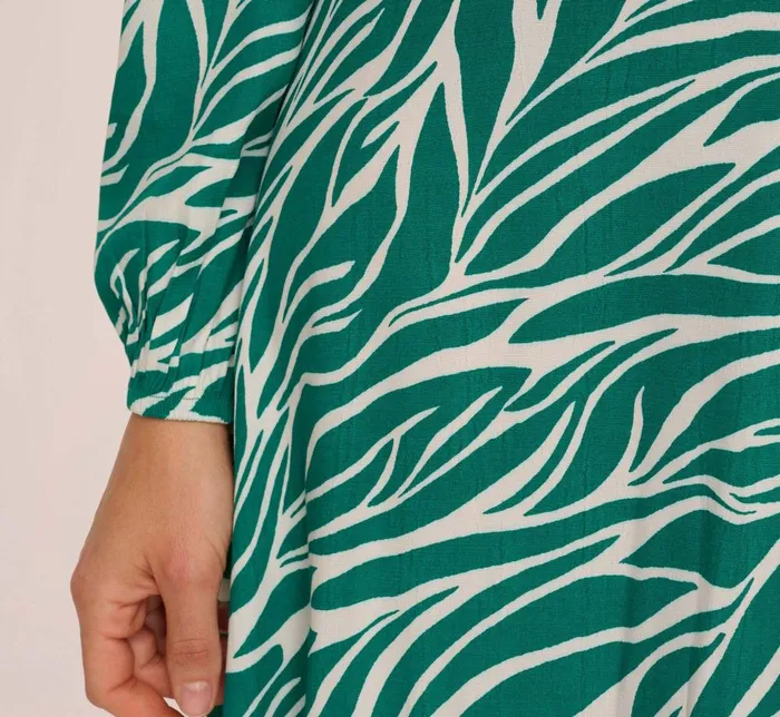 Adrianna Papell Day Dresses Printed Faux Wrap Dress With Bishop Long Sleeves In Green Ivory 8211 Women
