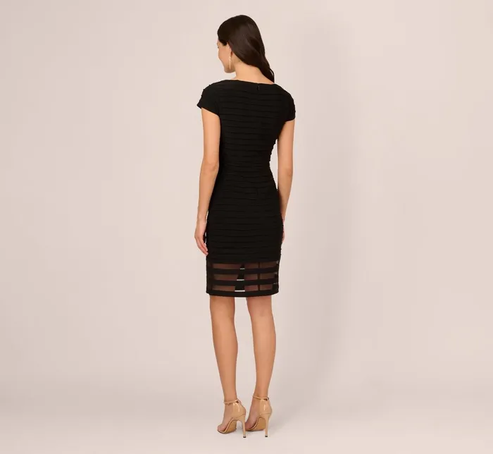 Adrianna Papell Day Dresses Short Sleeve Pintucked Lace Dress With V Neckline In Black 8211 Women