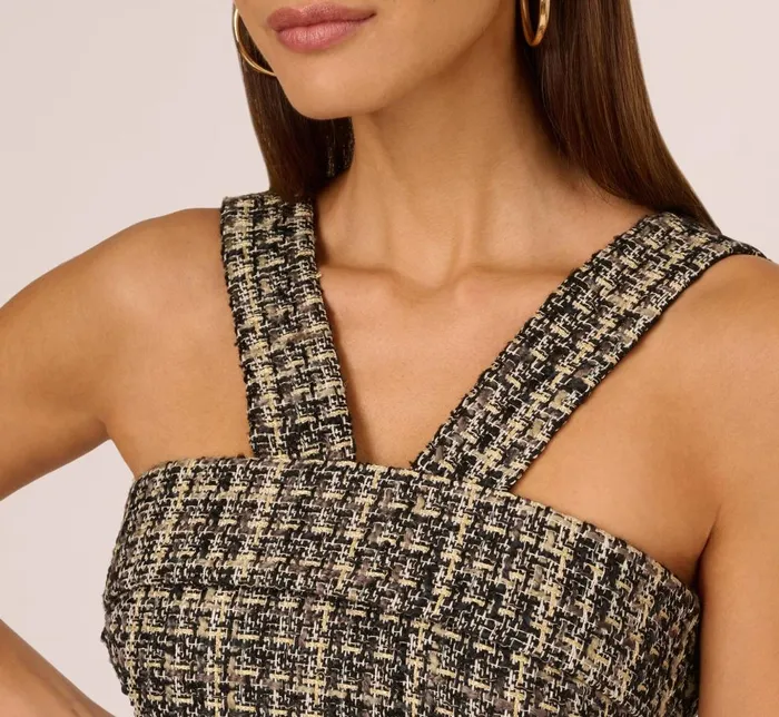Adrianna Papell Day Dresses Sleeveless Tweed Mini Dress With Halter Straps In Black Ivory 8211 Women