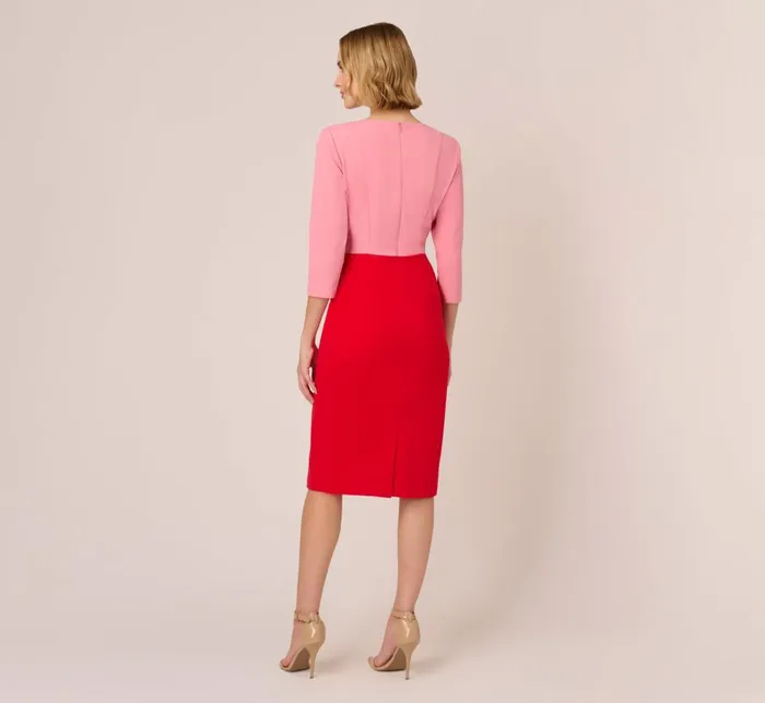 Adrianna Papell Day Dresses Three Quarter Sleeve Colorblock Dress With Tie Front In Pink Red 8211 Women