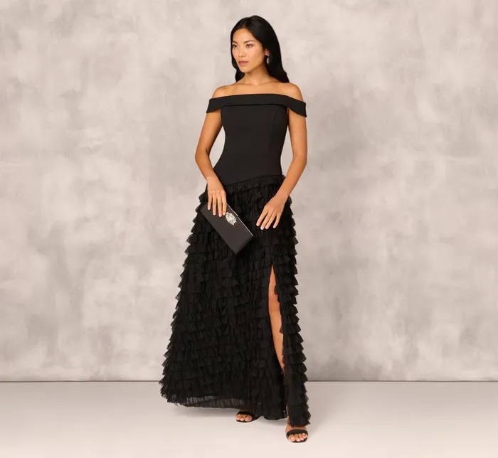 Adrianna Papell Formal Dresses Combo Fabric Drop Waist Ballgown In Black 8211 Women