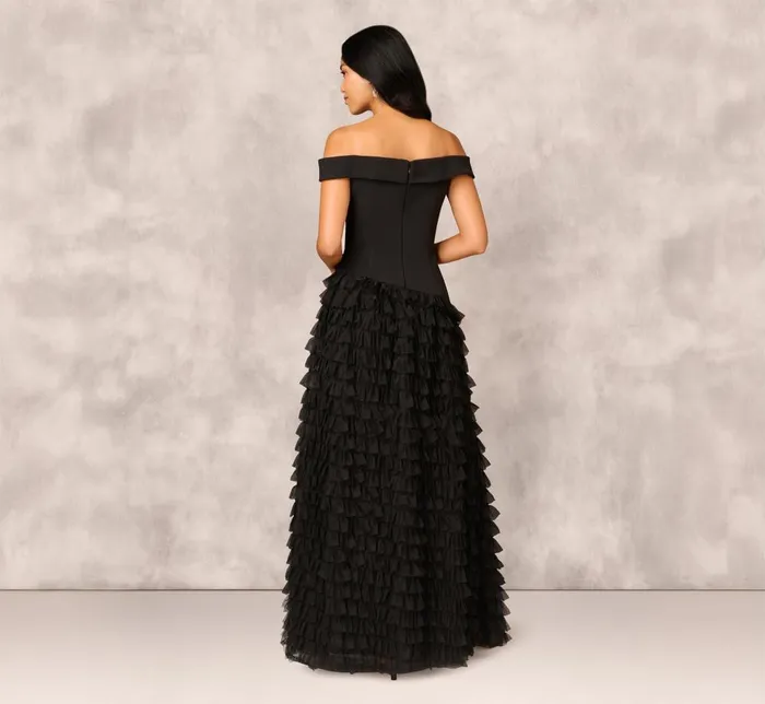 Adrianna Papell Formal Dresses Combo Fabric Drop Waist Ballgown In Black 8211 Women