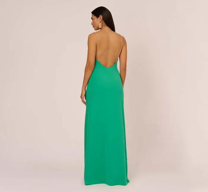 Adrianna Papell Formal Dresses Cowl Neck Crepe Column Gown With Pearl Straps In Summer Green 8211 Women