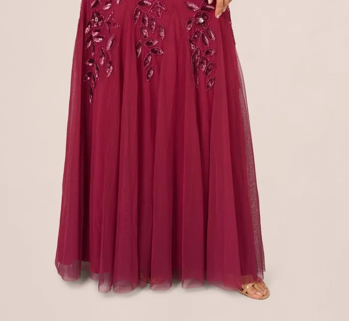 Adrianna Papell Formal Dresses Floral Beaded One Shoulder Mermaid Gown With Godet Skirt In Shiraz 8211 Women
