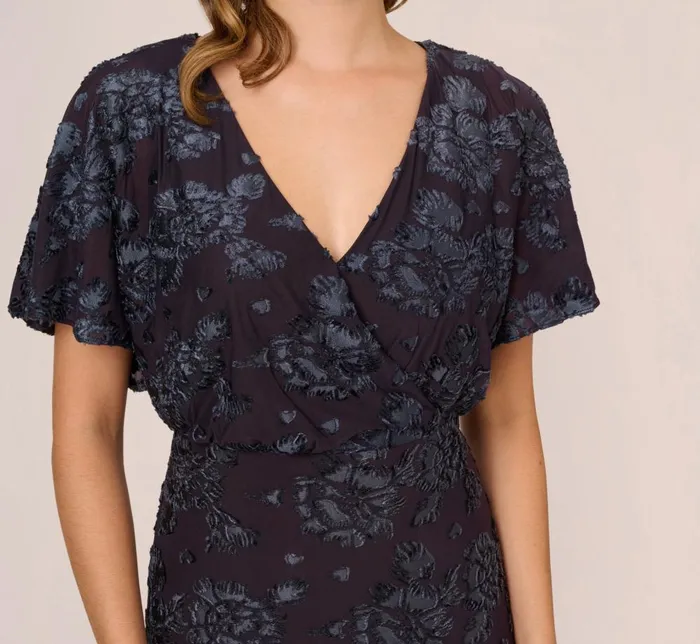Adrianna Papell Formal Dresses Floral Burnout Velvet Long Blouson Gown In Midnight 8211 Women