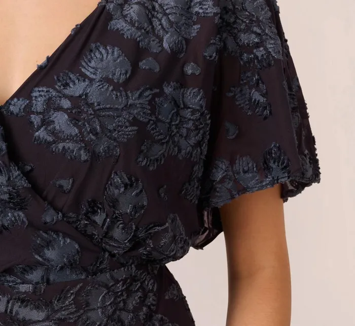 Adrianna Papell Formal Dresses Floral Burnout Velvet Long Blouson Gown In Midnight 8211 Women