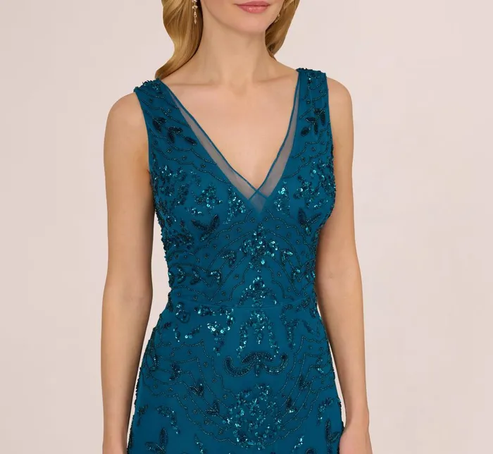 Adrianna Papell Formal Dresses HandBeaded AnkleLength Dress In Teal Sapphire 8211 Women