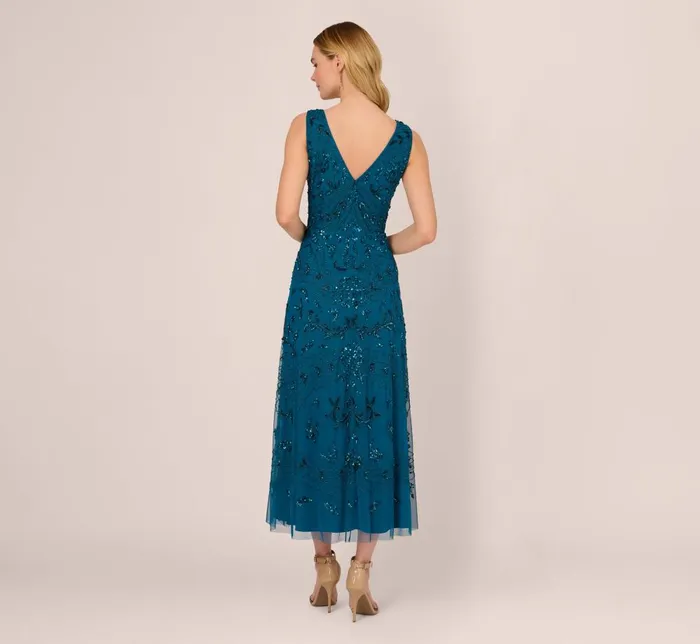 Adrianna Papell Formal Dresses HandBeaded AnkleLength Dress In Teal Sapphire 8211 Women
