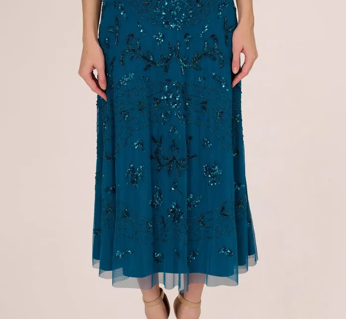 Adrianna Papell Formal Dresses HandBeaded AnkleLength Dress In Teal Sapphire 8211 Women