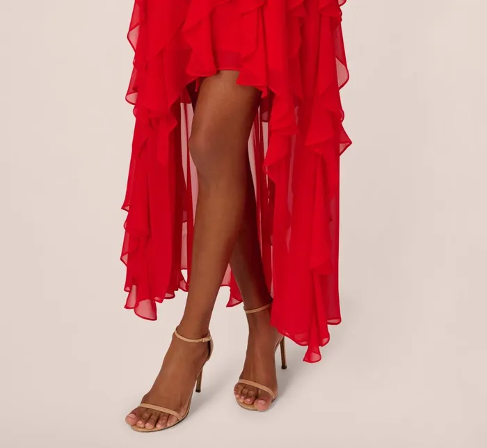 Adrianna Papell Formal Dresses High Low Halter Dress With 3d Floral Accent In Red Desire 8211 Women