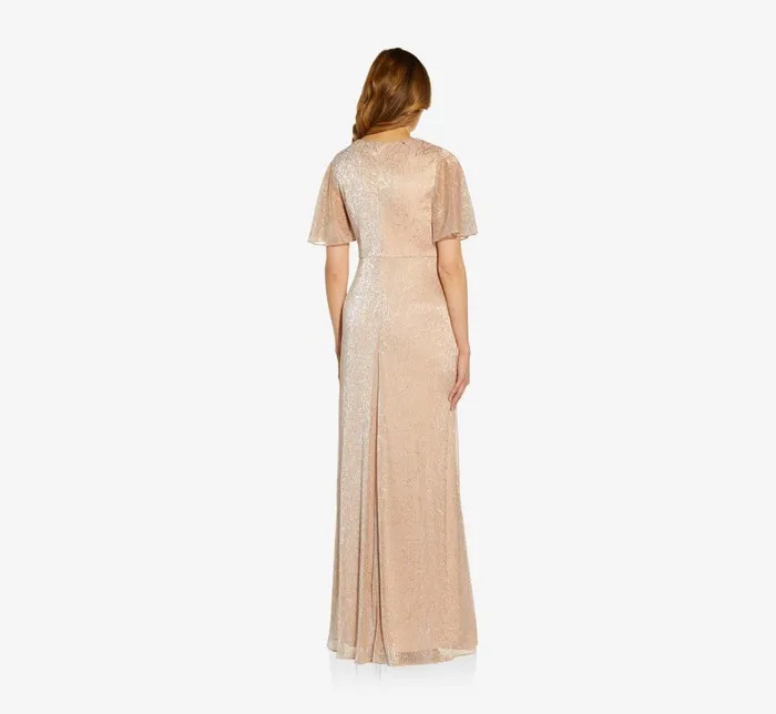 Adrianna Papell Formal Dresses Metallic Mesh Draped Gown In Rose Gold 8211 Women