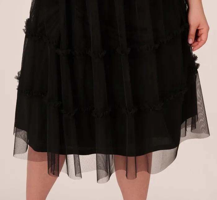 Adrianna Papell Formal Dresses Plus Size Sleeveless Midi Dress With Square Neck And Tiered Skirt In Black 8211 Women