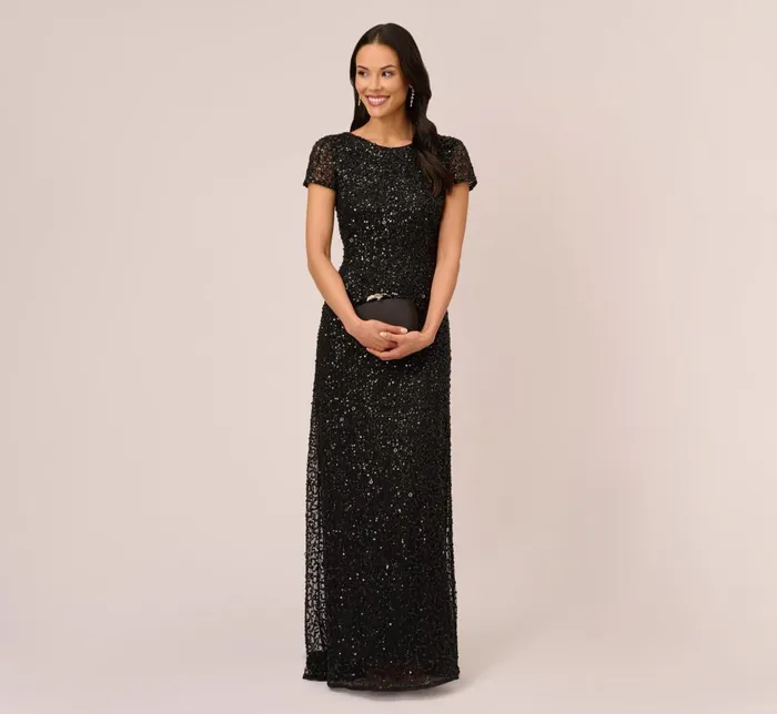 Adrianna Papell Formal Dresses Scoop Back Sequin Gown In Black 8211 Women