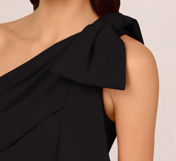 Adrianna Papell Formal Dresses Stretch Crepe One Shoulder Mermaid Gown With Bow Accent In Black 8211 Women