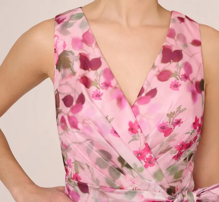 Adrianna Papell Jumpsuits Floral Print Organza Sleeveless Jumpsuit With Self Tie Waist In Pink Multi 8211 Women