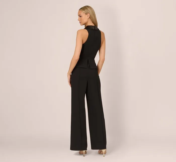 Adrianna Papell Jumpsuits Knit Crepe Tuxedo Jumpsuit With Halter Neckline In Black 8211 Women