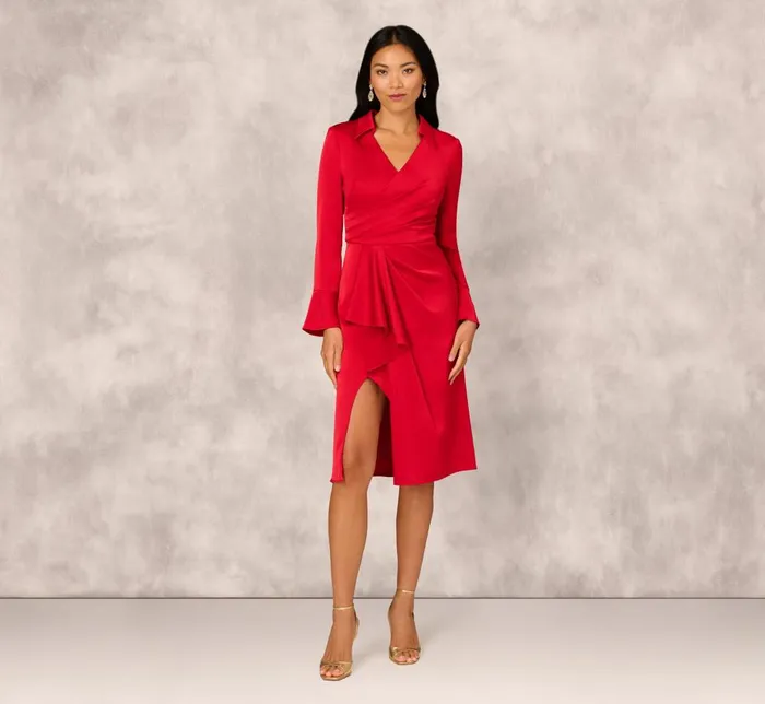 Adrianna Papell Wedding Guest Dresses Crepe Back Satin Midi Dress In Red 8211 Women