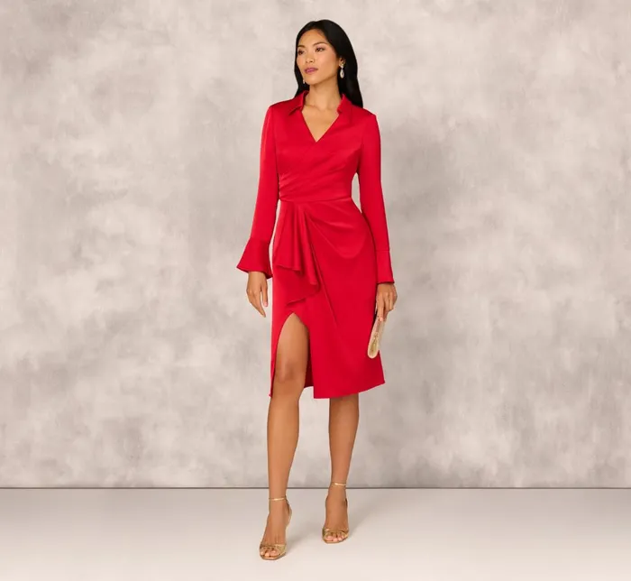 Adrianna Papell Wedding Guest Dresses Crepe Back Satin Midi Dress In Red 8211 Women