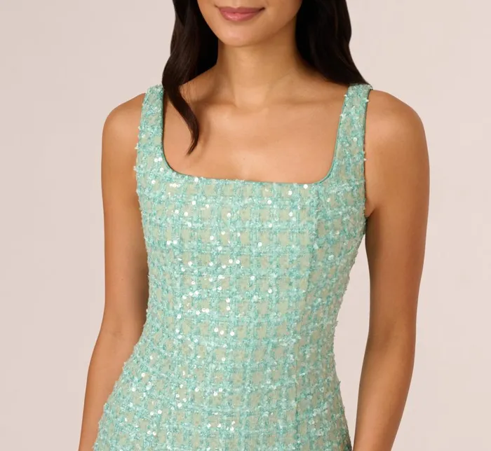 Adrianna Papell Wedding Guest Dresses Fit And Flare Sequin Boucle Dress In Sage 8211 Women