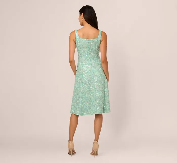 Adrianna Papell Wedding Guest Dresses Fit And Flare Sequin Boucle Dress In Sage 8211 Women