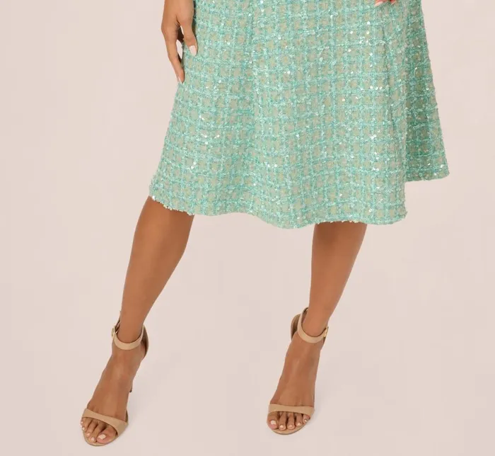 Adrianna Papell Wedding Guest Dresses Fit And Flare Sequin Boucle Dress In Sage 8211 Women