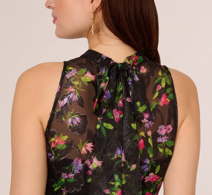 Adrianna Papell Wedding Guest Dresses Floral Chiffon Halter Midi Dress With Flounce Hem In Black Multi 8211 Women